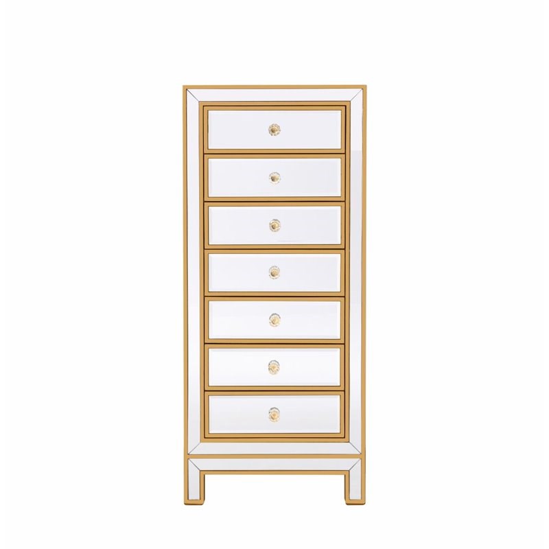 Elegant Decor Reflexion 7-Drawer Solid Wood and MDF Lingerie Chest in Gold