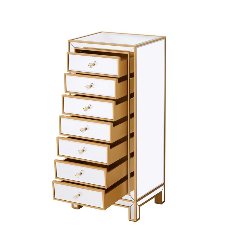 Elegant Decor Reflexion 7-Drawer Solid Wood and MDF Lingerie Chest in Gold