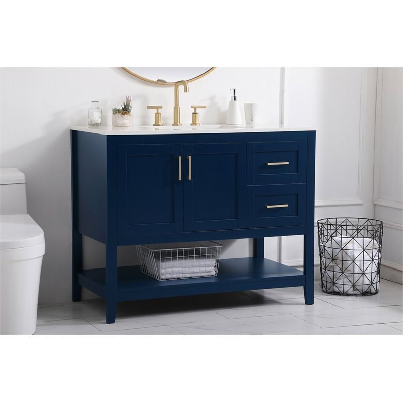 Elegant Decor Aubrey 42" Steel and Solid Wood Single Bathroom Vanity in Blue Homesquare