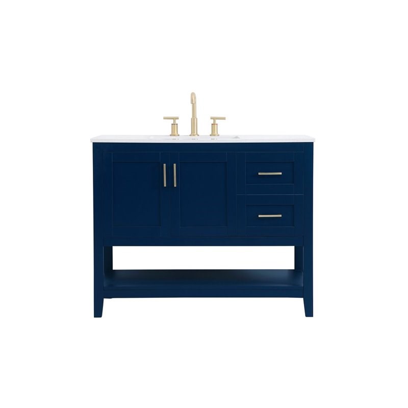 Elegant Decor Aubrey 42" Steel and Solid Wood Single Bathroom Vanity in Blue Homesquare