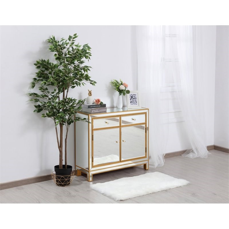 Elegant Decor Reflexion 2-Drawer Solid Wood and MDF Nightstand in Gold