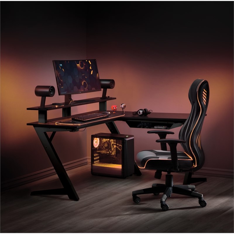 Avatar Battlestation L Shape Game Desk With Carbon Top And Matte Black Legs Ava25 Blk