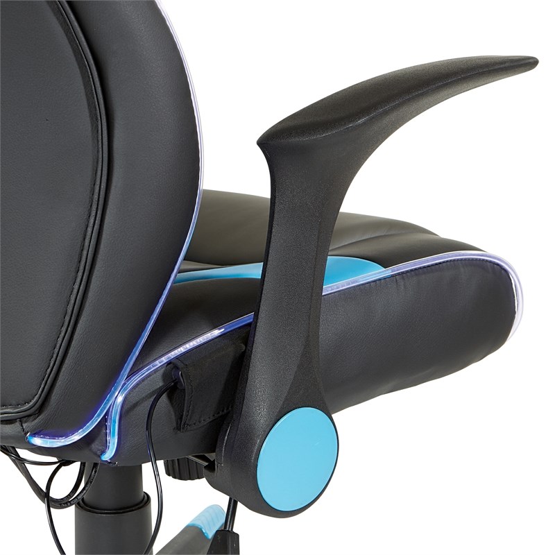 Output Gaming Chair in Black Faux Leather with LED Light Piping and Blue Trim