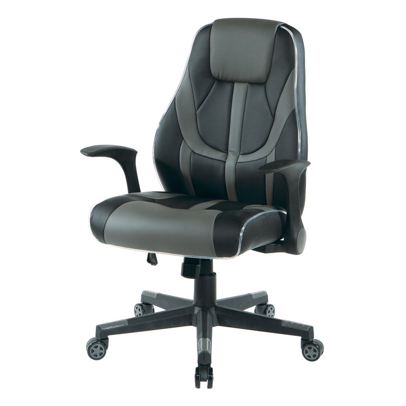 Output Gaming Chair in Black Faux Leather with LED Light Piping and Gray Trim