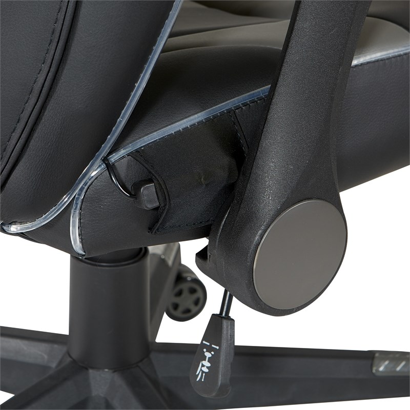Output Gaming Chair in Black Faux Leather with LED Light Piping and Gray Trim