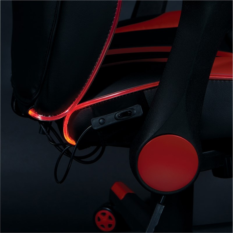 Output Gaming Chair in Black Faux Leather with LED Light Piping and Red Trim