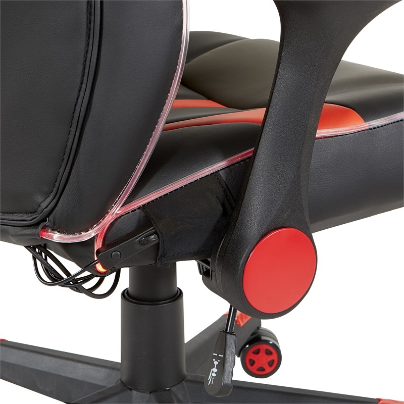 Output Gaming Chair in Black Faux Leather with LED Light Piping and Red Trim