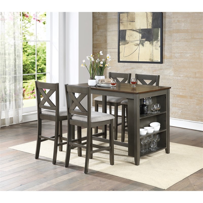 Century Dining Set with Table and 4 Stool in Slate Gray Finish