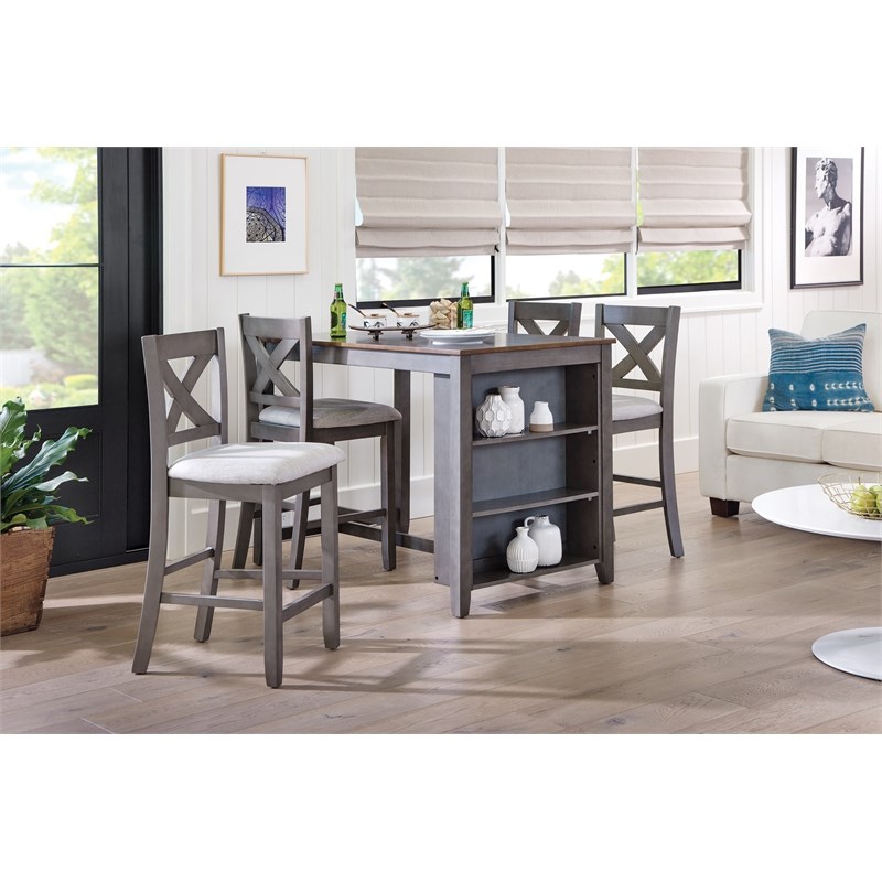 Century Dining Set with Table and 4 Stool in Slate Gray Finish