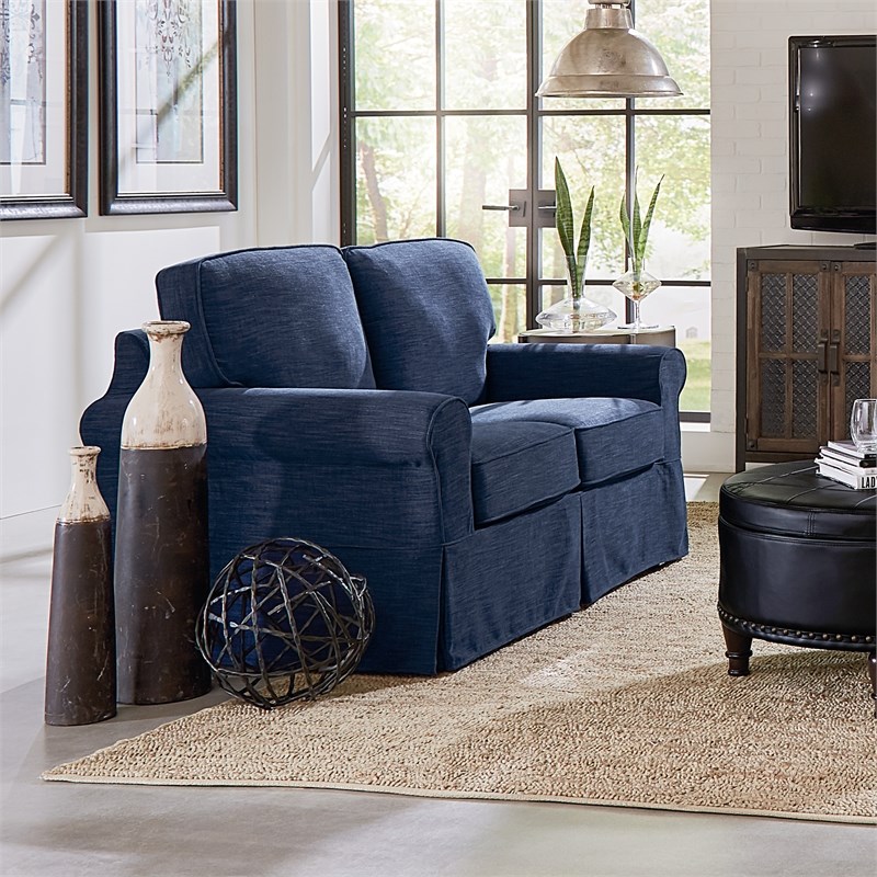 ashton loveseat with navy blue fabric slip cover asn52s66