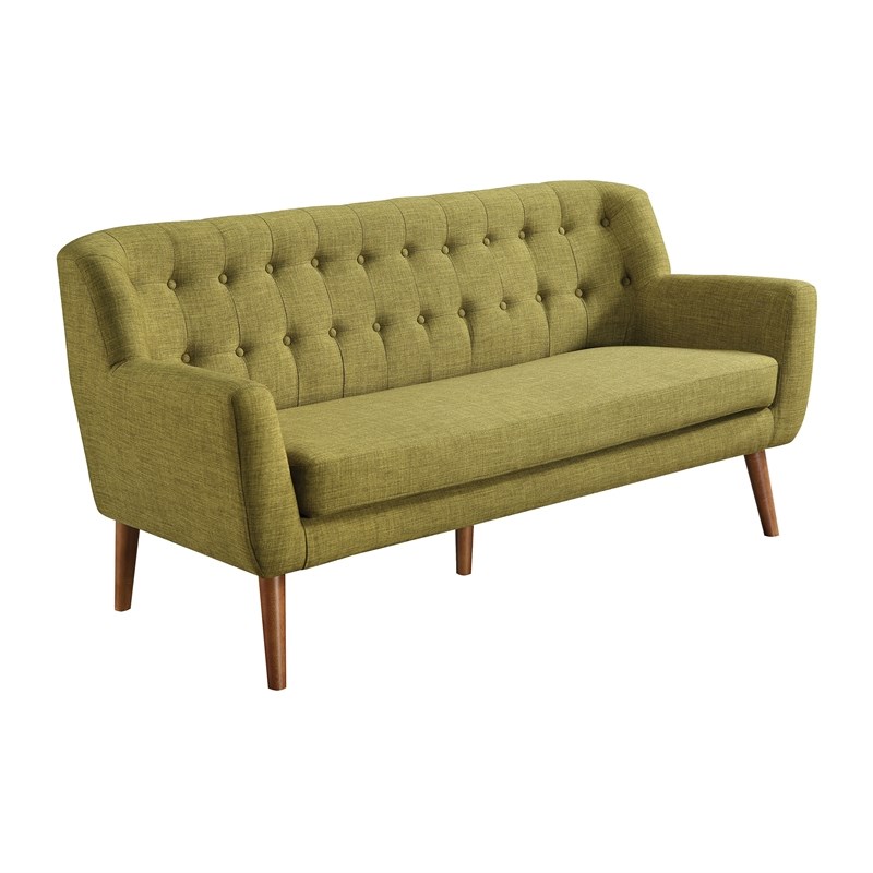 Mill Lane Mid-Century Modern 68 inch Tufted Sofa in Green Fabric