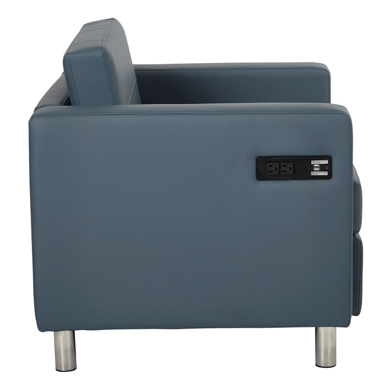 Atlantic chair with Single Charging Station in Dillon Blue Fabric
