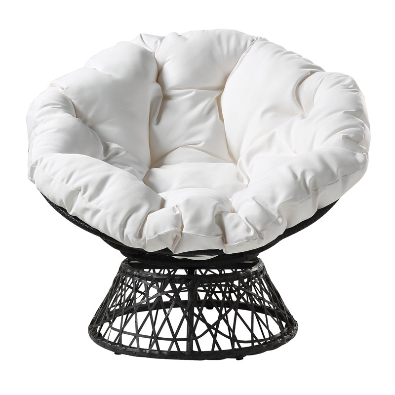 papasan chair with white cushion and resin wicker black