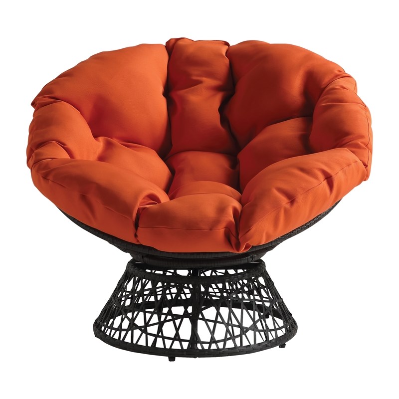 Papasan Chair with Orange Fabric Cushion and Gray Resin Wicker Frame