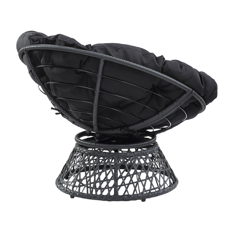 Papasan Chair with Black cushion and Black Resin Wicker Frame
