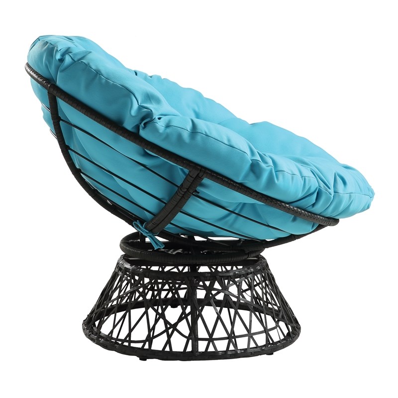 Papasan Chair with Blue cushion and Gray Resin Wicker Frame
