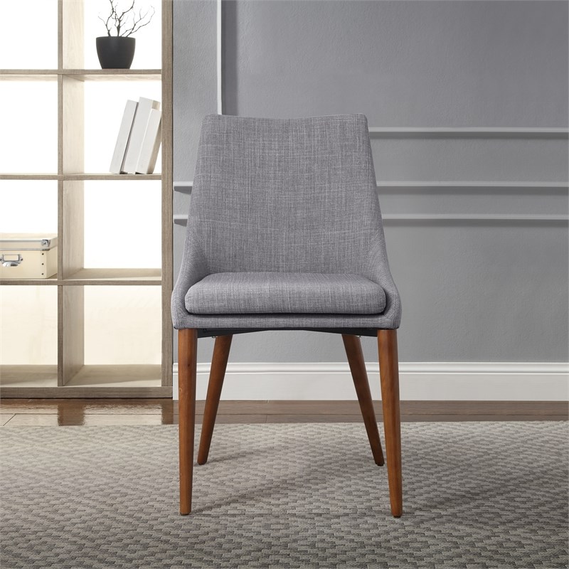 Palmer Mid-Century Modern Fabric Dining Accent Chair in Dove Gray Fabric 2 Pack