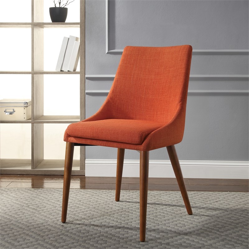 Palmer Mid-Century Modern Fabric Dining Accent Chair in Tangerine Orange 2 Pack