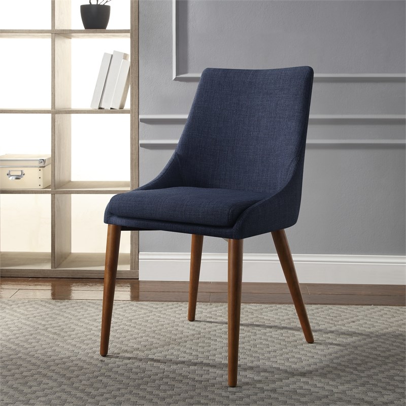 Palmer MidCentury Modern Fabric Dining Accent Chair in Navy Blue