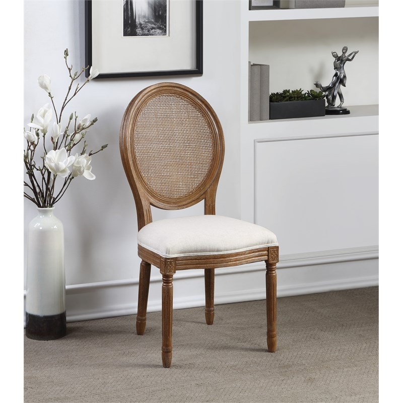 Stella Wood Brown Oval Back Chair in Linen Cream Fabric