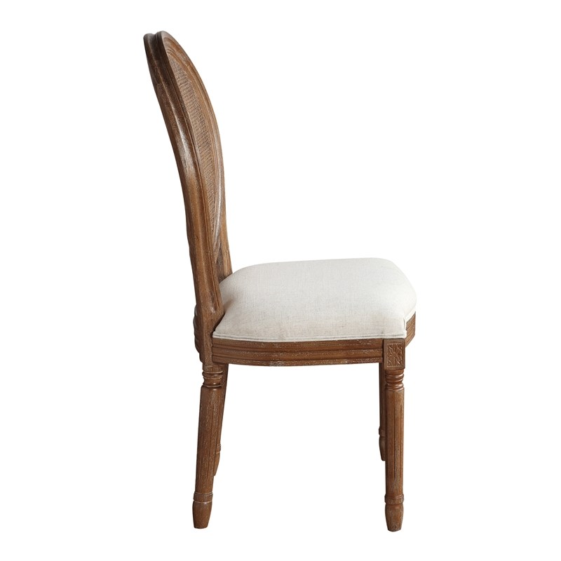 Stella Wood Brown Oval Back Chair in Linen Cream Fabric