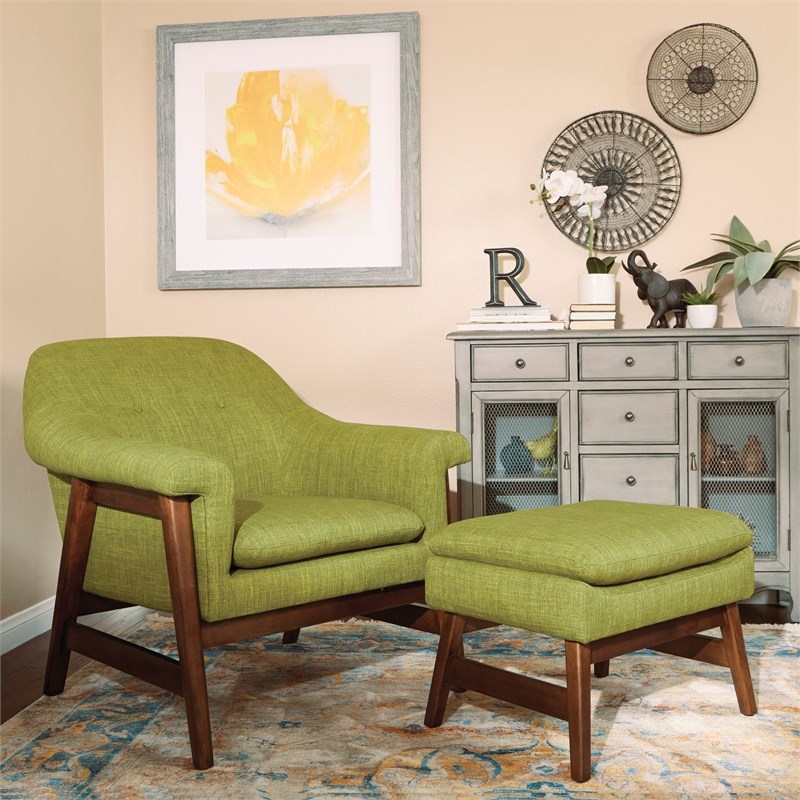 Flynton Chair and Ottoman in Green Fabric with Medium Espresso Frame ASM