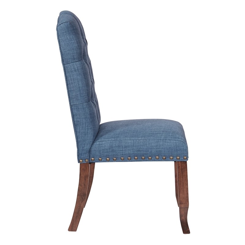 Jessica Tufted Dining Chair in Navy Blue Fabric with Bronze Nailheads