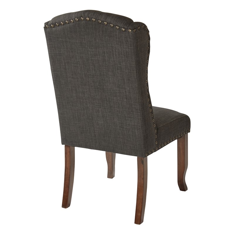 Jessica Tufted Wing Chair in Charcoal Gray Fabric with Bronze Nailheads