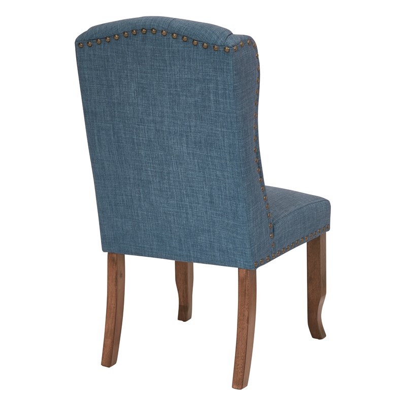 Jessica Tufted Wing Chair in Navy Blue Fabric with Bronze Nailheads