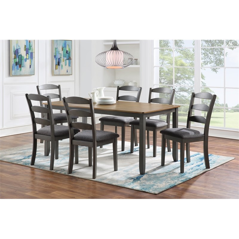 West Lake 7 PC Wood Dining Table Set Antique Finish Natural Top and Gray Base