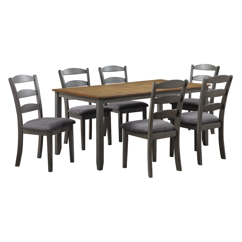 West Lake 7 Pc Wood Dining Table Set Antique Finish Natural Top And Gray Base Homesquare West Lake 7 Pc Wood Dining Table Set, Natural Dining Table And Chairs