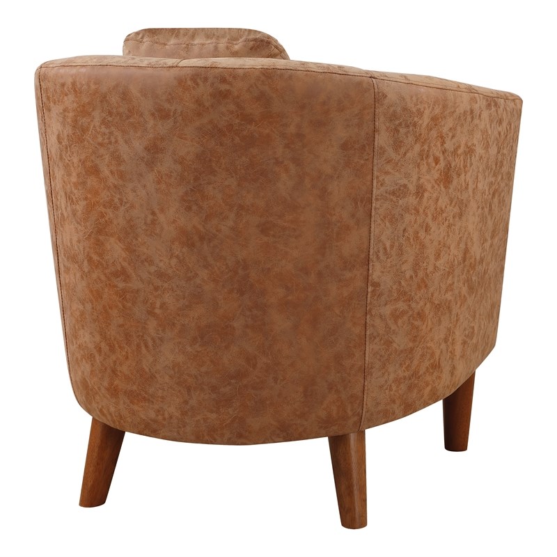 Aron Tub Chair in Brown Faux Leather and Coffee Finish Legs