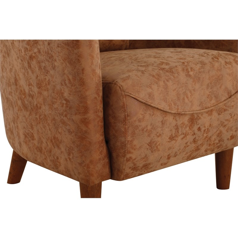 Aron Tub Chair in Brown Faux Leather and Coffee Finish Legs