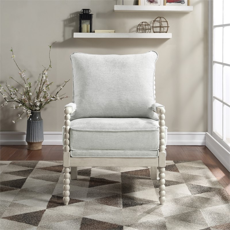 Kaylee Spindle Chair in Smoke Gray Fabric with White Frame Homesquare