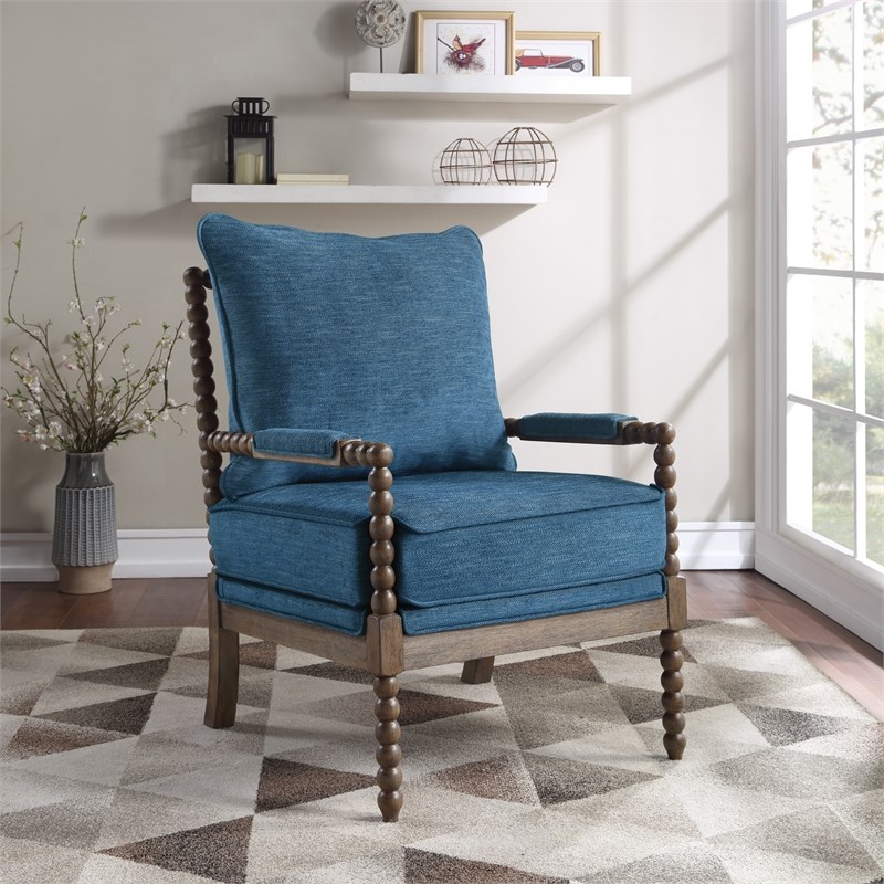 Fletcher Spindle Chair in Navy Blue Fabric with Brush Charcoal Finish