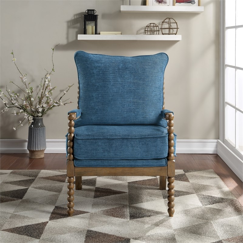 Fletcher Spindle Chair in Navy Blue Fabric with Brush Charcoal Finish