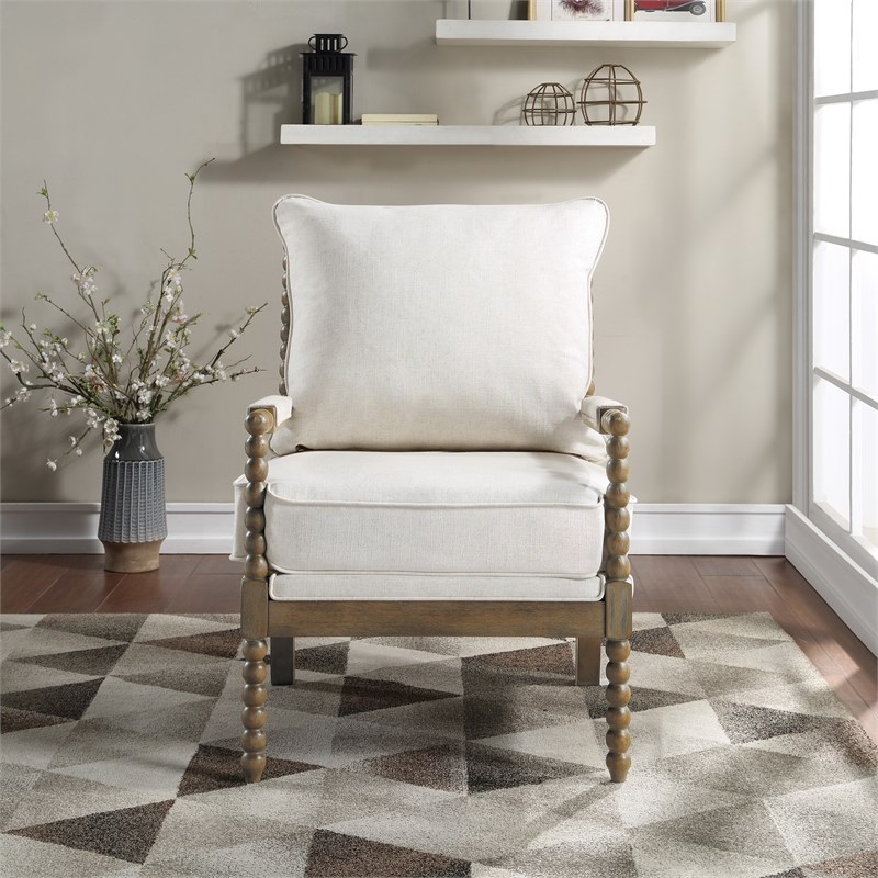 Fletcher Spindle Chair in Linen Beige Fabric with Brush Charcoal Finish