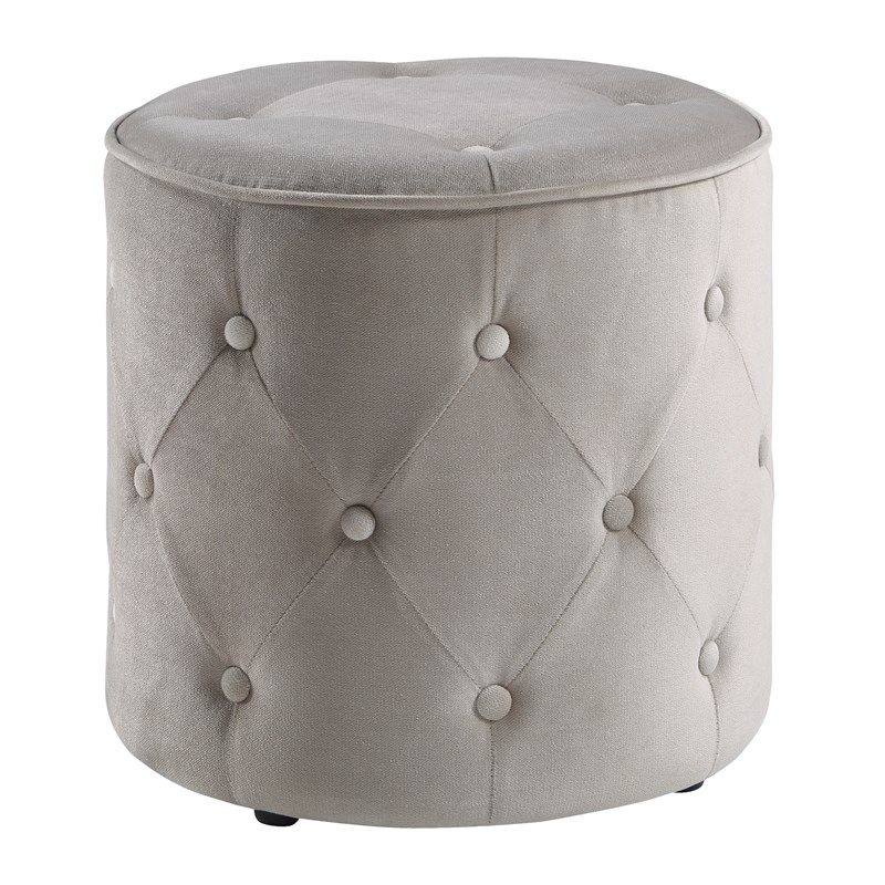 Curves Tufted Round Ottoman in Khaki Beige Fabric