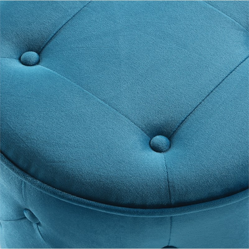 Curves Tufted Round Ottoman in Cruising Blue Fabric