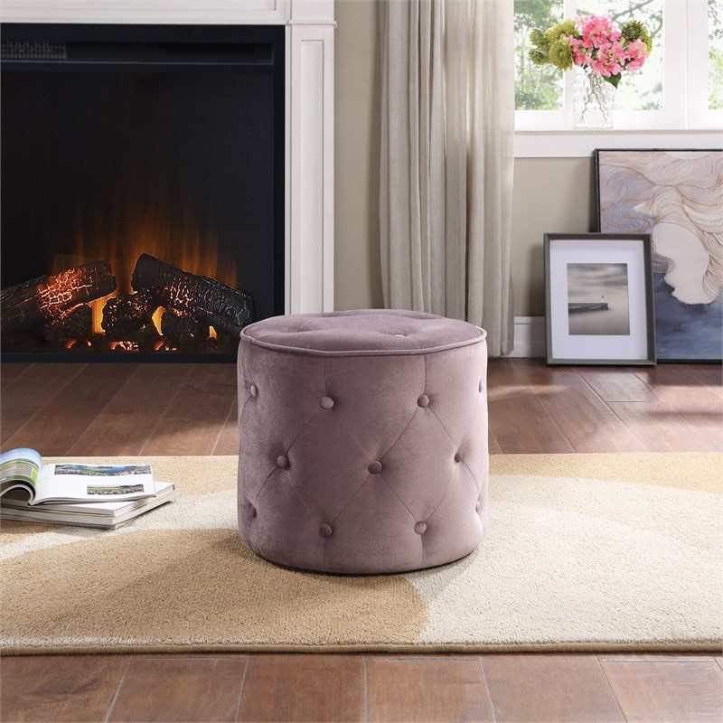Curves Tufted Round Ottoman in Mauve Purple  Fabric