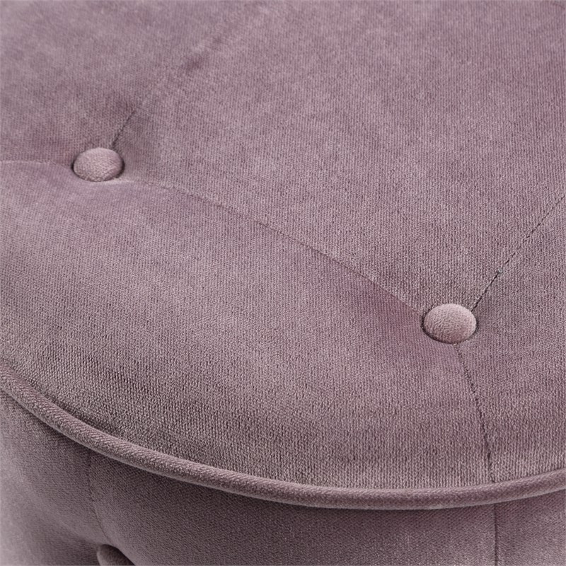 Curves Tufted Round Ottoman in Mauve Purple  Fabric