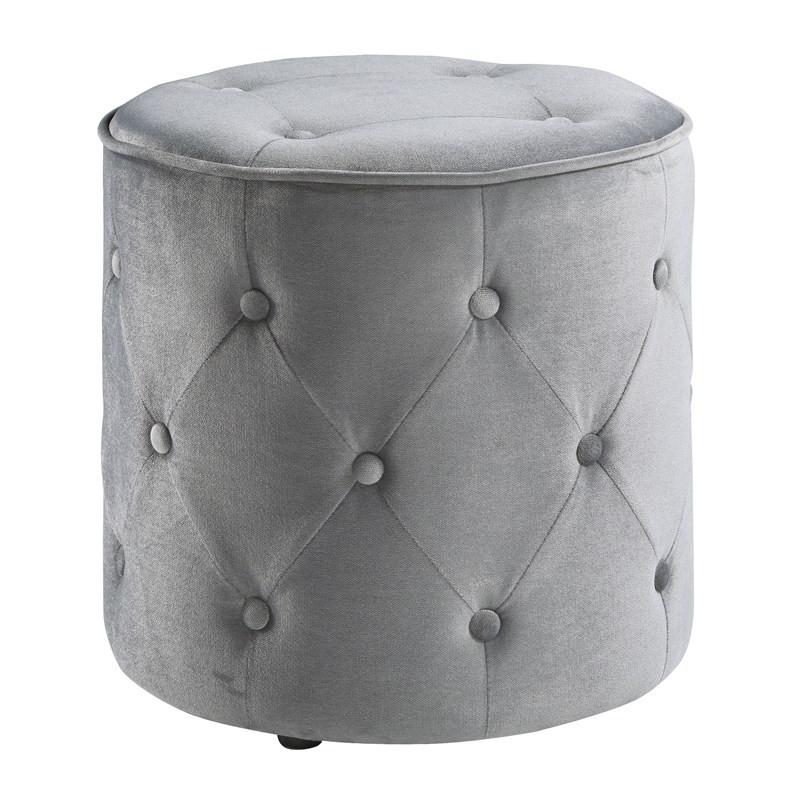OSP Home Furnishings Curves Tufted Round Ottoman in Moonlit Gray Fabric