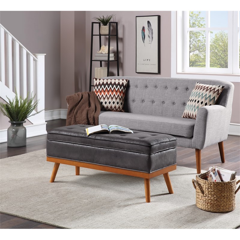 Katheryn Storage Bench in Charcoal Faux Leather