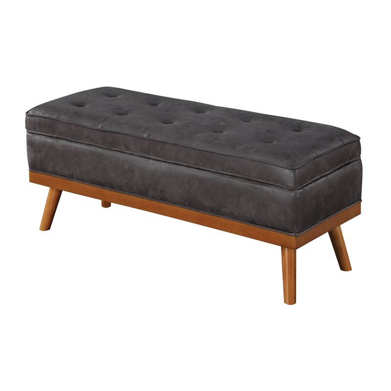 Katheryn Storage Bench in Charcoal Faux Leather