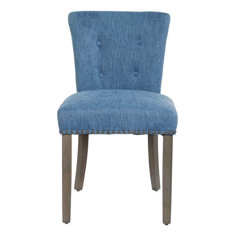 Kendal Dining Chair in Blue Fabric with Nailhead Detail and Solid Wood Legs
