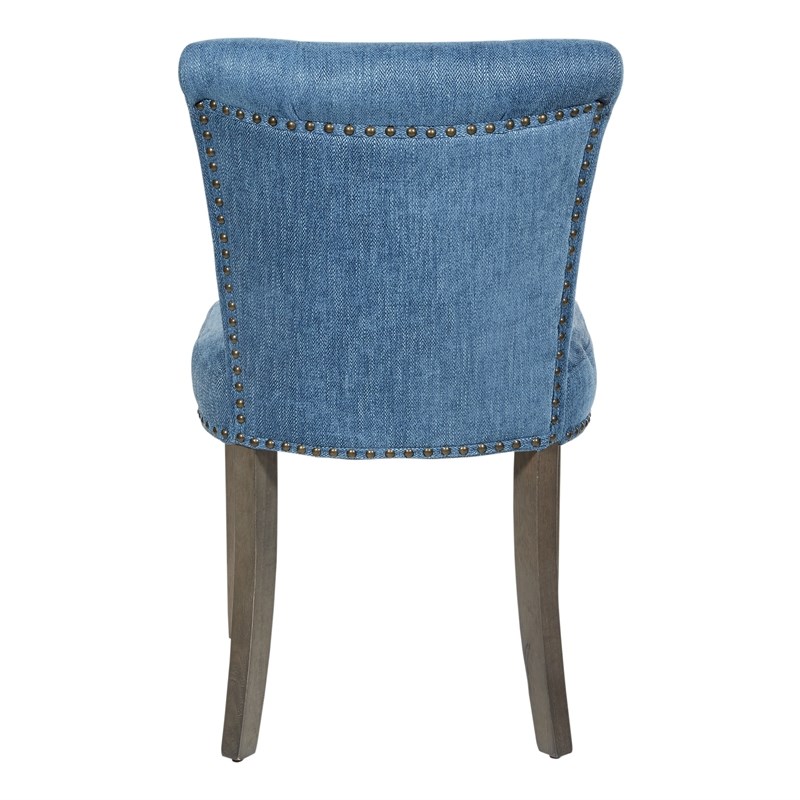 Kendal Dining Chair in Blue Fabric with Nailhead Detail and Solid Wood Legs