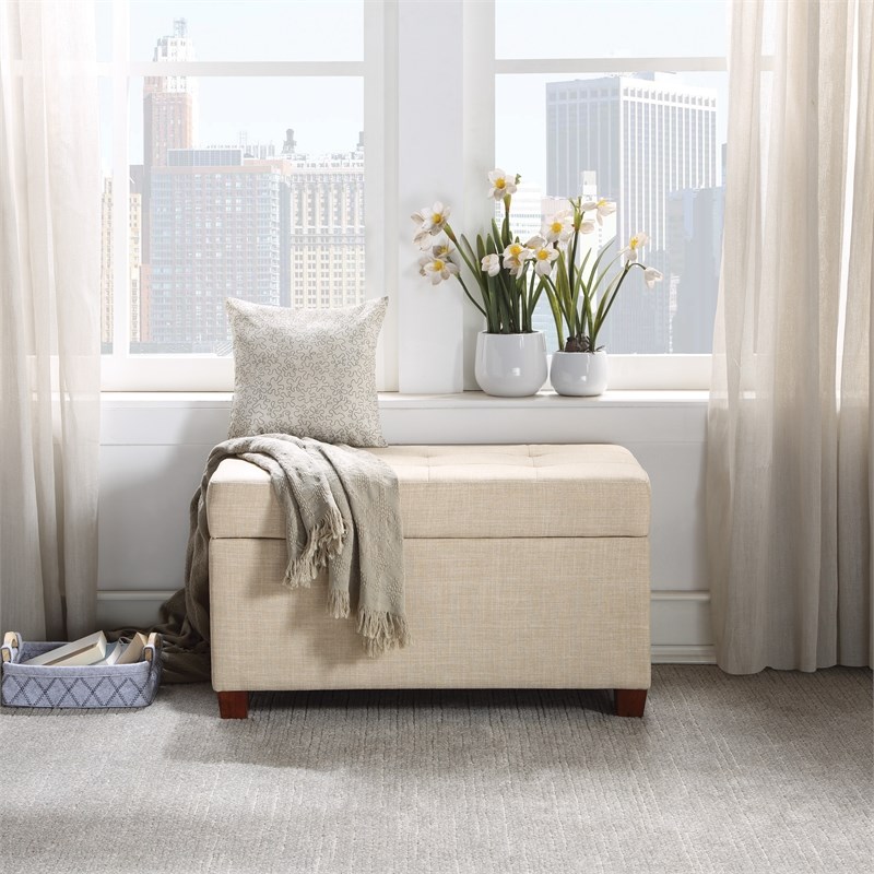OSP Home Furnishings Storage Ottoman in Cream Fabric Homesquare