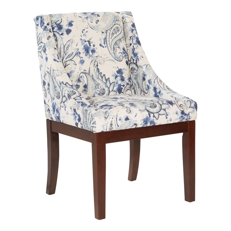 Monarch Dining Chair in Paisley Blue with Medium Espresso Wood Legs