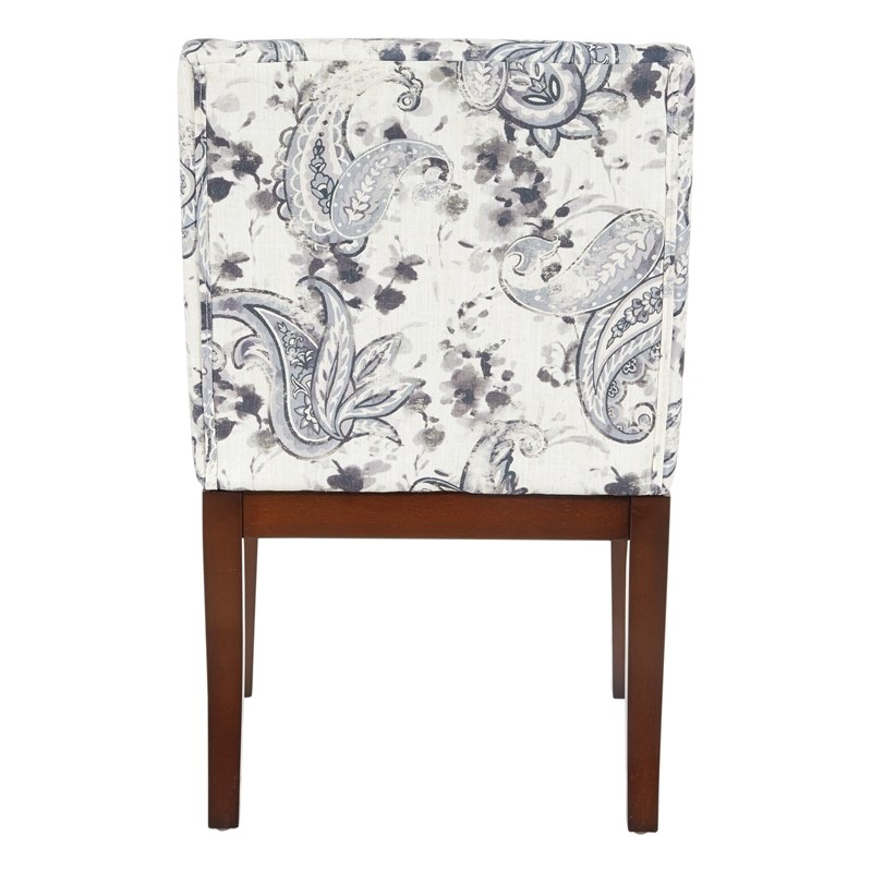 Monarch Dining Chair in Paisley Blue Fabric with Medium Espresso Wood Legs