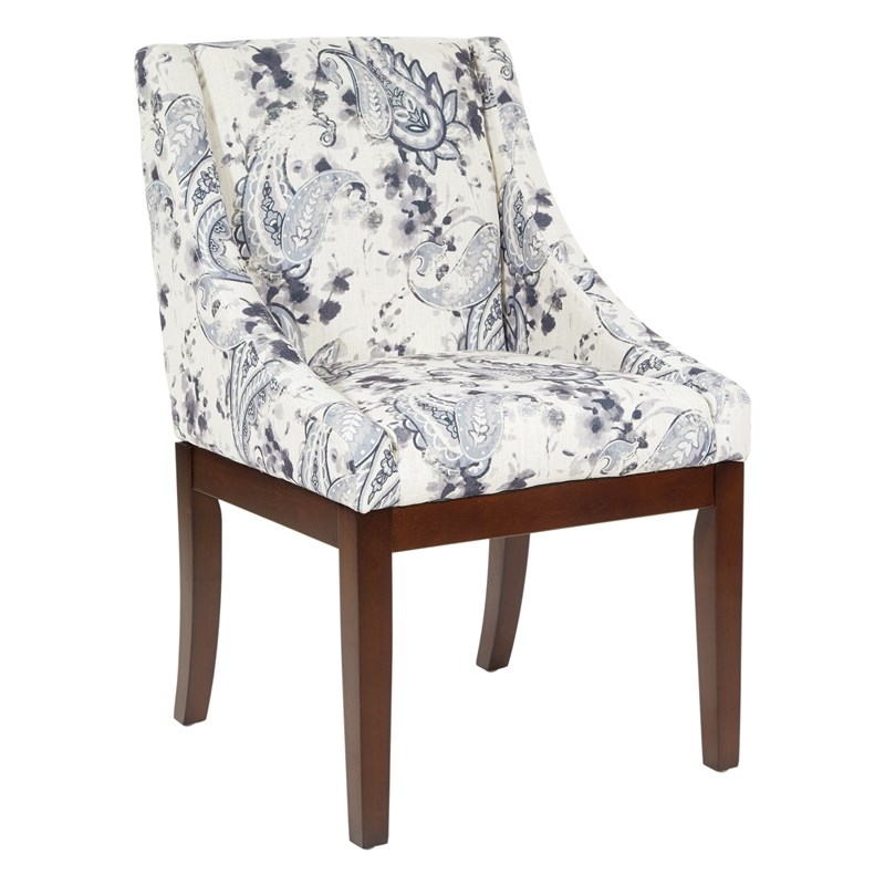 Monarch Dining Chair in Paisley Blue Fabric with Medium Espresso Wood Legs